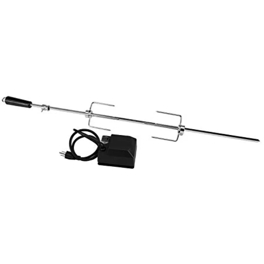 

4-Burner Rotisserie Kit for outdoor grilling stainless steel construction black finish heavy-duty motor and balanced spit rod