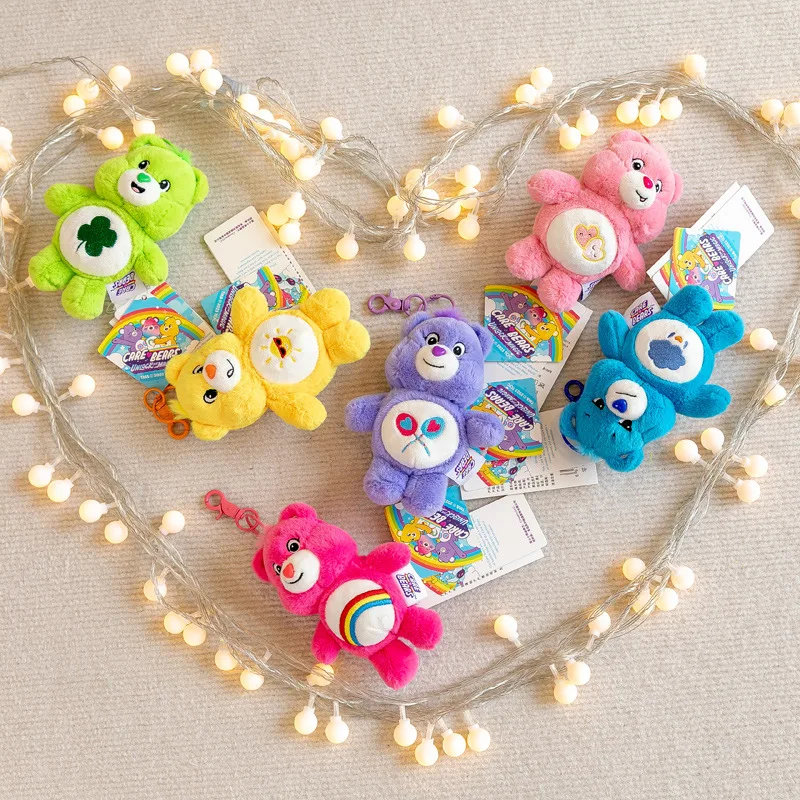 15CM Miniso Kawaii Care Bears Key Chain Cartoon Cute Anime Pendant Genuine Rainbow Bear Plush Toy Children\'s Girl Birthday Gift