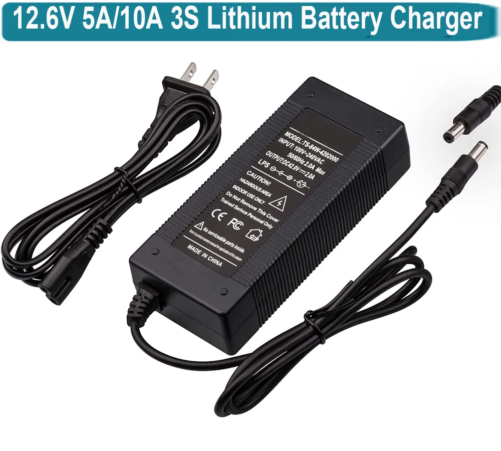 12.6V 5A 10A Li- Ion Battery Charger AC/DC 12.6V/5A Li- ion Battery Charger AC 100-240V with 2.1DC Connector