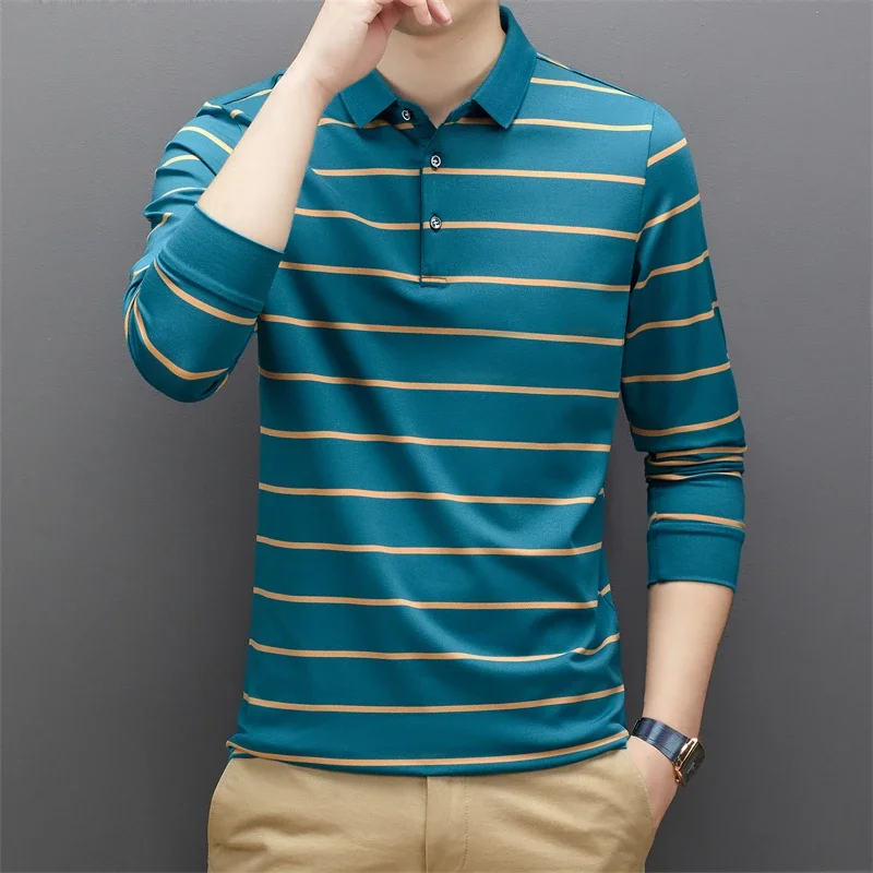 New Men\'s Casual Long Sleeve Polo Shirt Fashion Solid Color Top