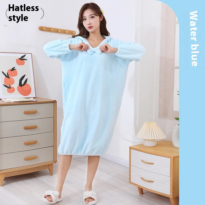 Bathrobe Woman Shower Thickened Long Coral Velvet Student Home Wear Solid Long-Sleeved Autumn Winter Robes Sleepwear Nightwear