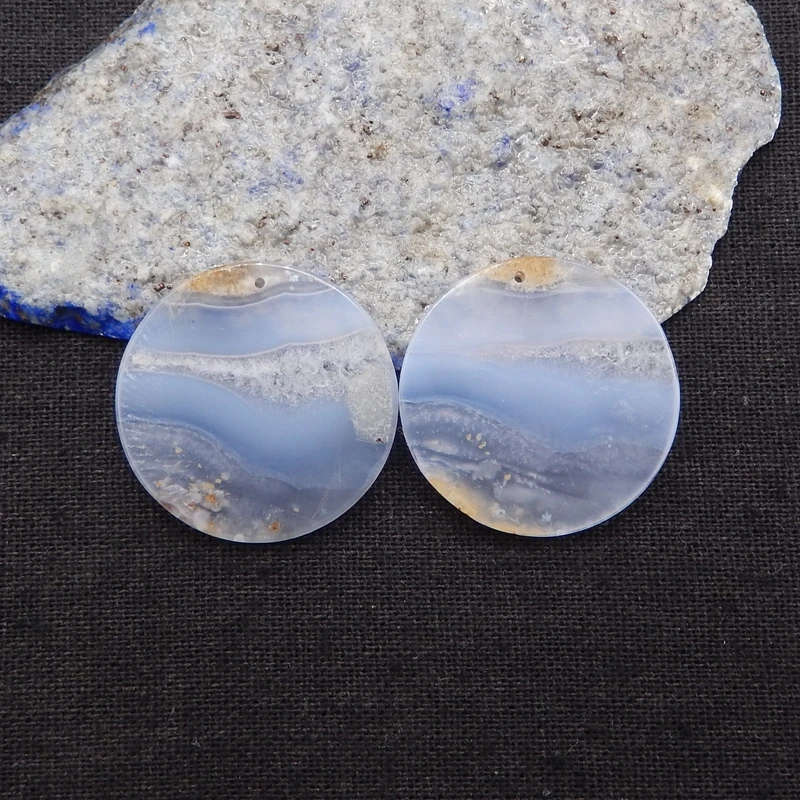 Handmade Natural Stone Blue Lace Agate Round Earring Bead DIY Making Jewelry Finding 30x3mm 11g