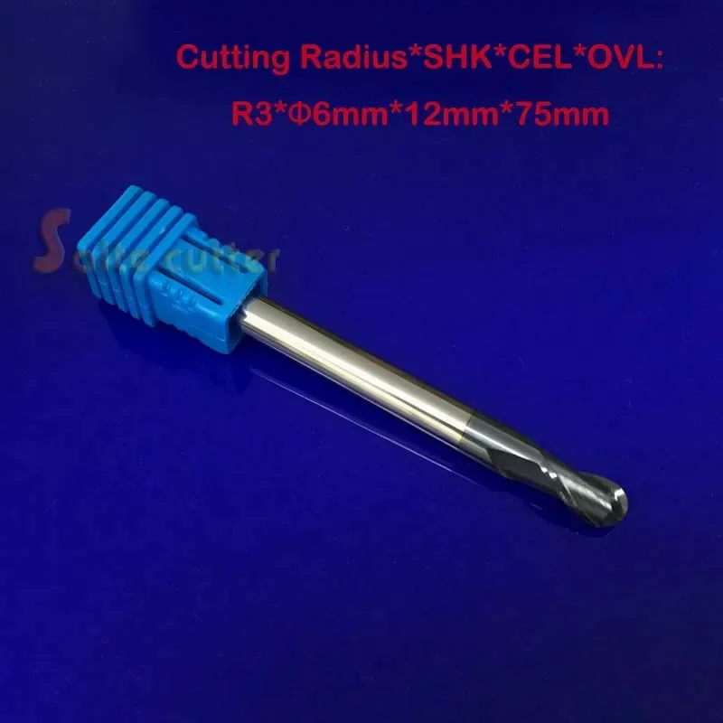 2pcs Radius=3mm 2 Flutes Hrc55 R3*6*D6*75 Solid Carbide Ball Nose End Mill CNC Router Bits Tools Milling Cutter