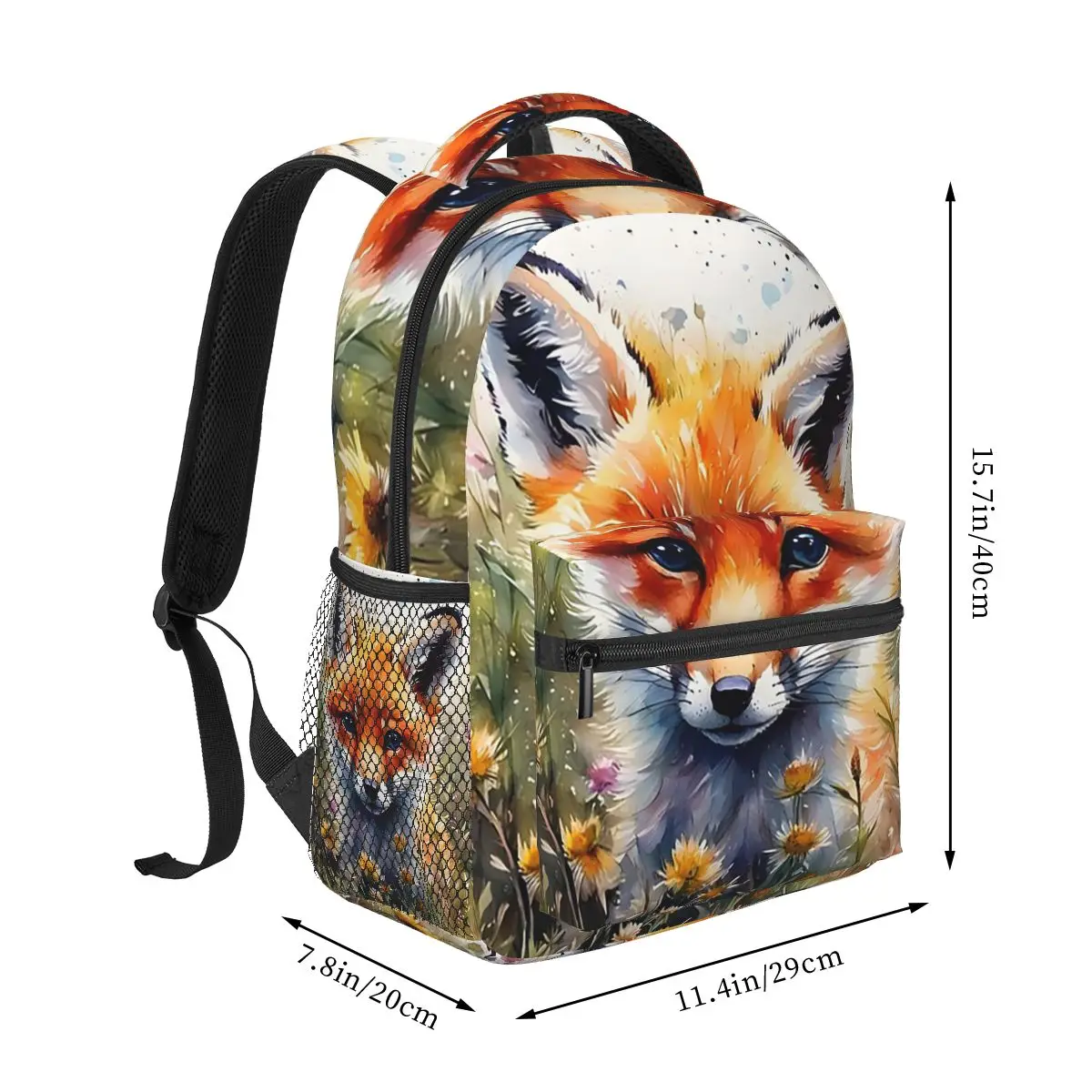 Fox In The Meadow Surround Vibrant Floral Student Backpack School Bag Hiking Travel Daypack for Men Women Bookbag Shoulder Bags