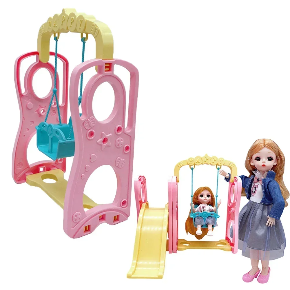 Play House Doll Swing Macaron Color Swing &Slippery Slide Set for Baby Doll Kids Pretend Play Toys Girls Gifts Accessories