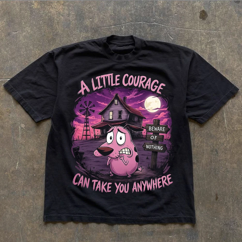 Vintage Courage the Cowardly Dog Cartoon Print Short Sleeve T-Shirt Retro Unisex Graphic Tee 90s Nostalgia Summer Streetwear Top