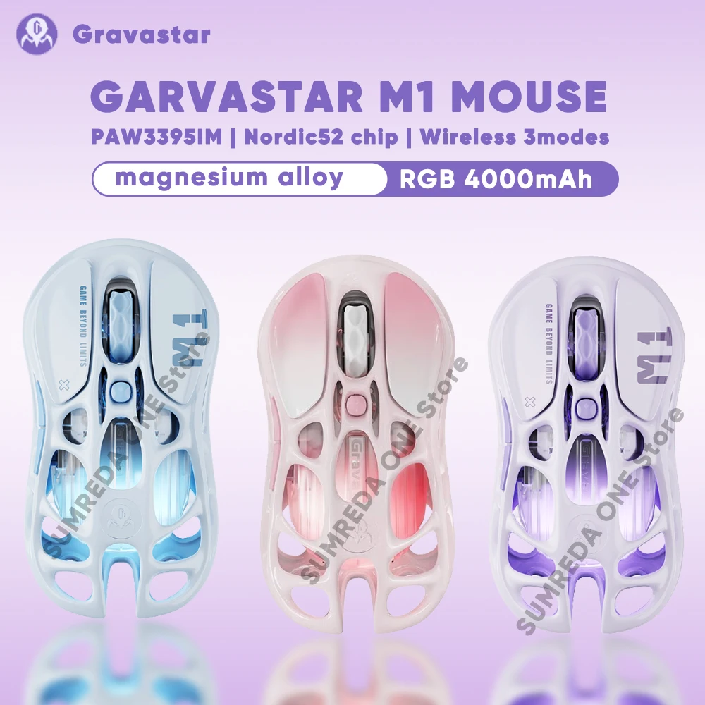 

Grava star Mercury M1 Pro Wireless Gaming Mouse Magnesium Alloy PAW3395IM Nordic52 Bluetooth 2.4G Wired Gamer RGB Mice Mouse