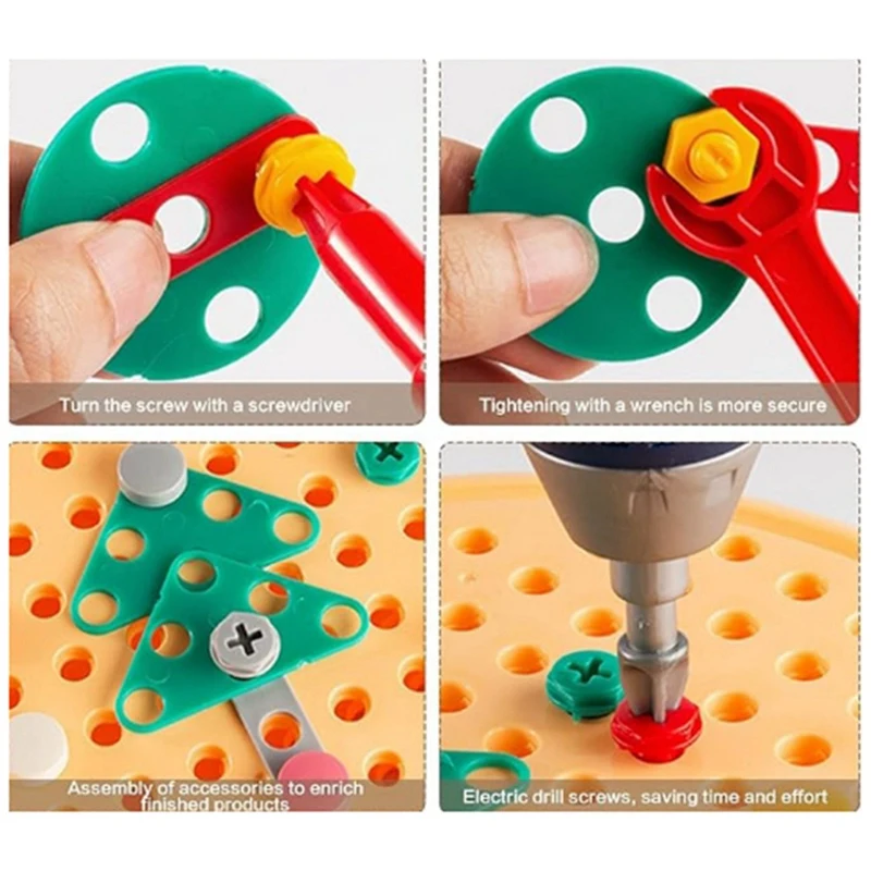 3D Play Toolbox Toy With Electric Drill Mosaic Puzzle Tool Set Early Education Toy Toolbox For 3-12 Year Old Kids Durable