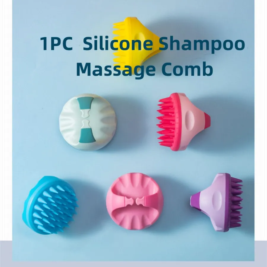 Cepillo de champú de silicona suave para baño, peine multifuncional para el cuidado del cabello, masaje de cabeza y herramienta de limpieza del cuero cabelludo, 1 unidad
