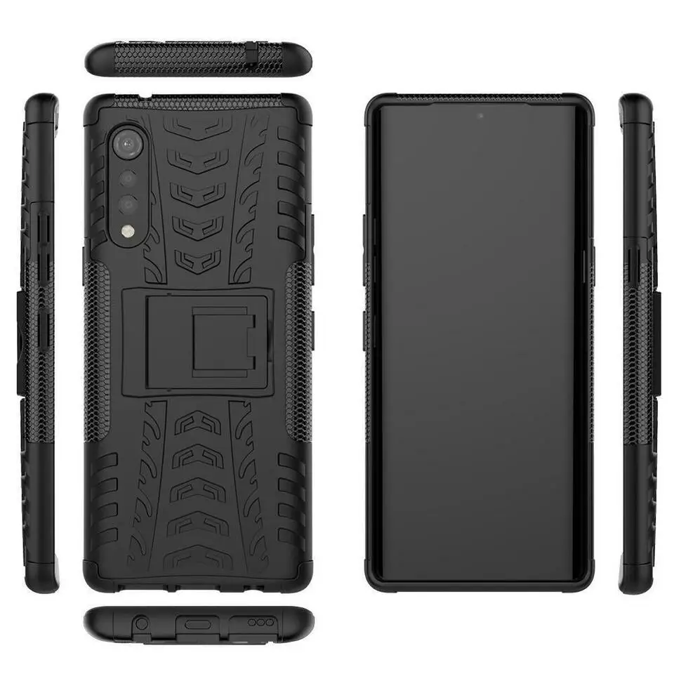 Per LG Velvet 5G antiurto Armor Rugged TPU KickStand Case Cover Dual Layer + Screen Protector