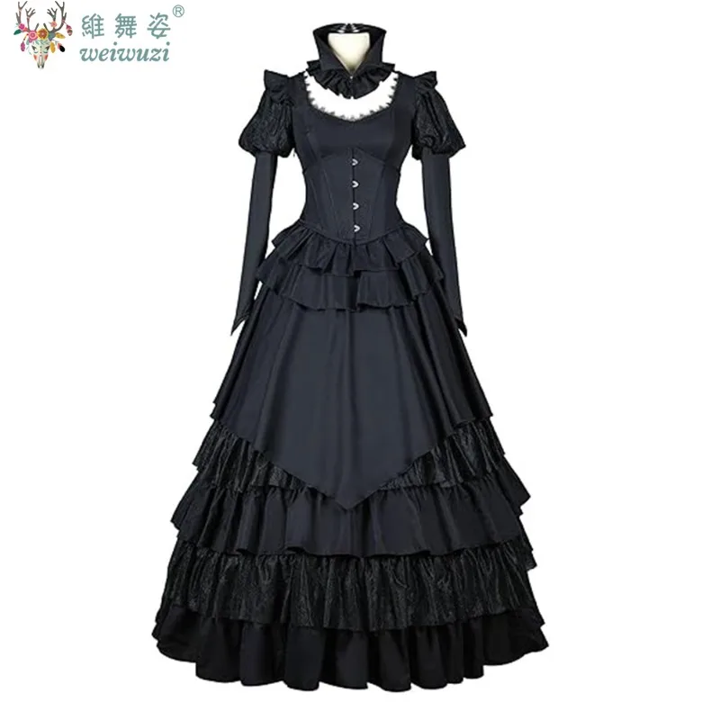 Elegante Vintage negro de manga larga renacentista guerra Civil gótico victoriano vestidos de baile Medieval Halloween gótico vestido victoriano