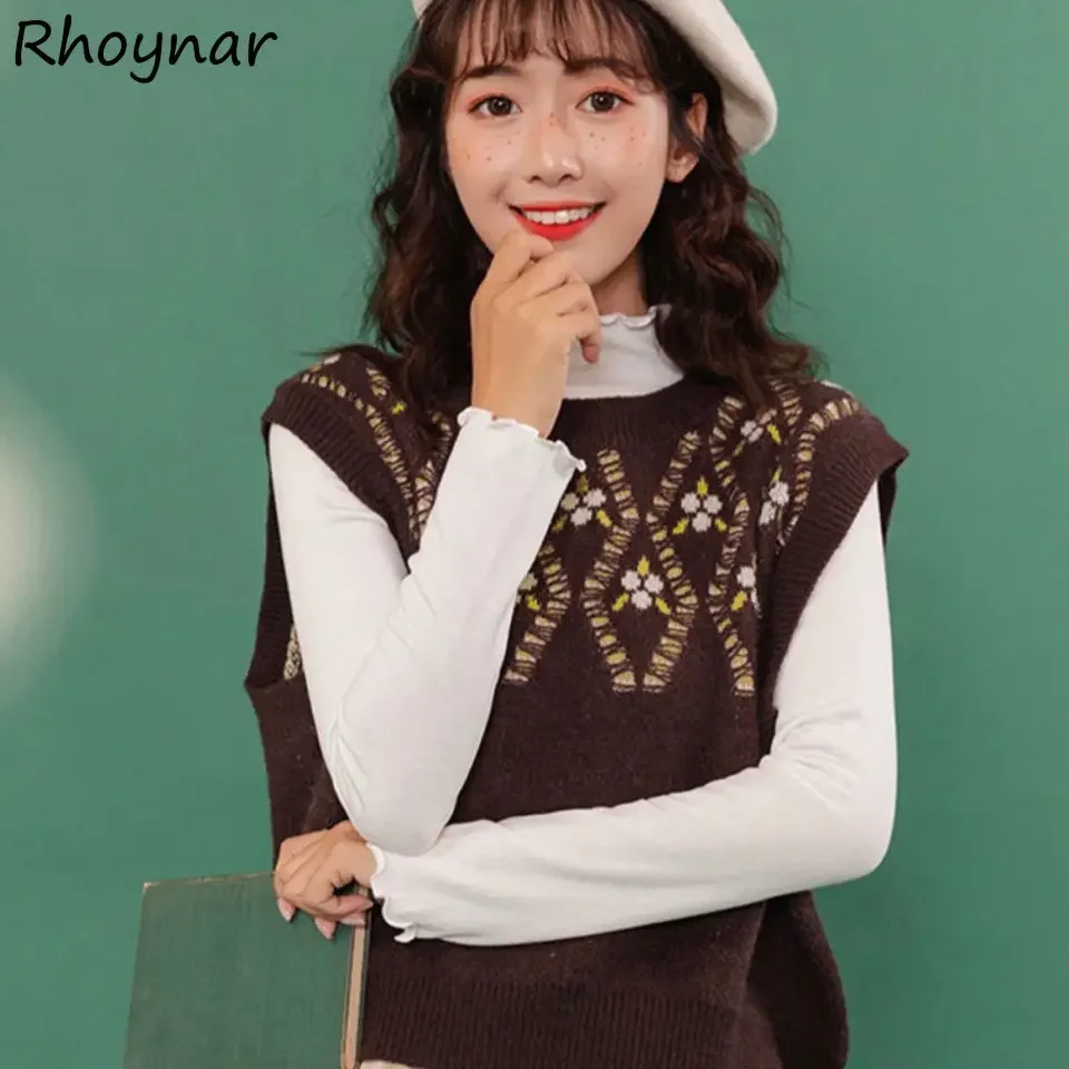 سترة سترة المرأة س الرقبة الأزهار الحلو Preppy اقتصاص محبوك لينة الخريف موضة النمط الياباني بسيط العطاء الترفيه الشارع