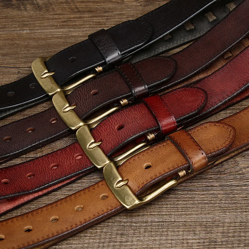 Men's retro fashion trend all-match pure cowhide copper buckle genuine leather belt casual braided belt