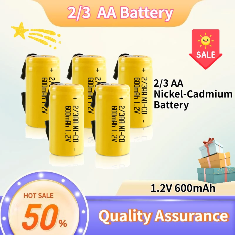 2/3 AA 600mAh 1.2V Rechargeable Nickel-Cadmium Battery for Microphone Electric Toys Wholesale Size5
