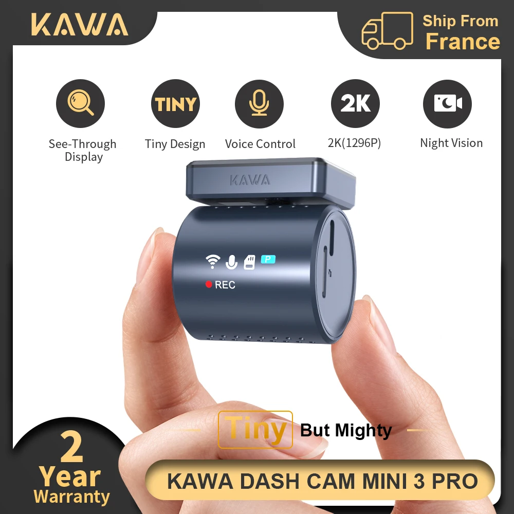 KAWA Dashcam MINI 3 Pro 2K, winzige Dashcam mit Stealth-Display, 24/7 Parküberwachung, Nachtsicht, Superkondensator, Notfallaufzeichnung, Auto-DVR, Sprachsteuerung, 2K Auto-DVR, Loop-Aufzeichnung