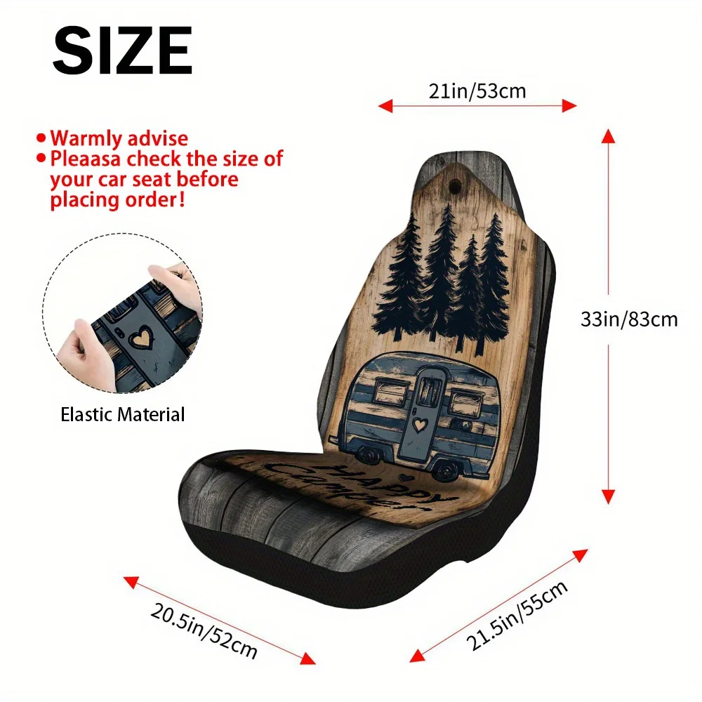 Set Of 2 Happy Camper Themed Car Seat Covers Designed For Both Men And Women, Offering A Durable And Comfortable Fit Suitable Fo