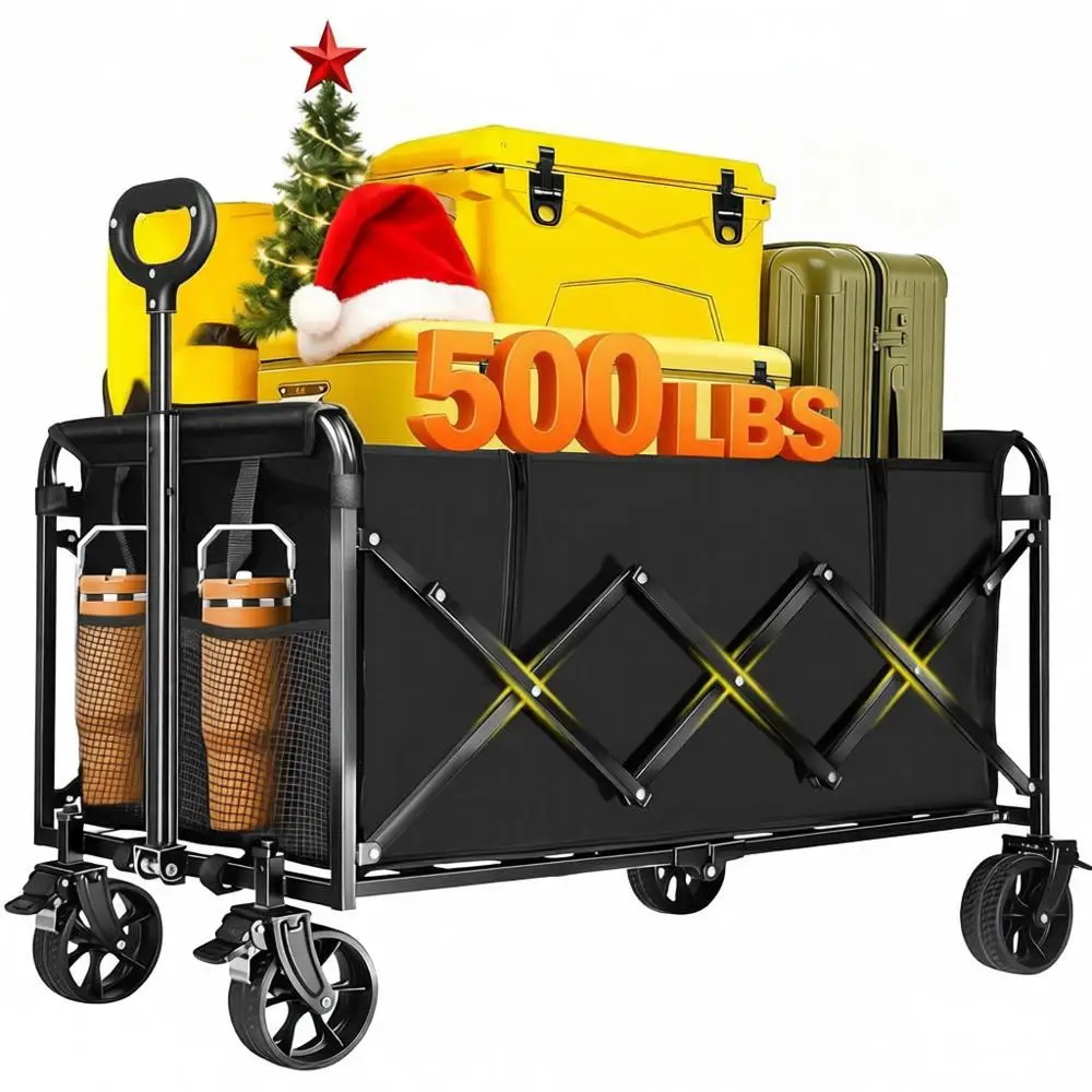 

Collapsible Wagon Carts, 230L, 360° Swivel Brakes Wheels, Portable Utility, Lightweight, Camping, Shopping, Garden