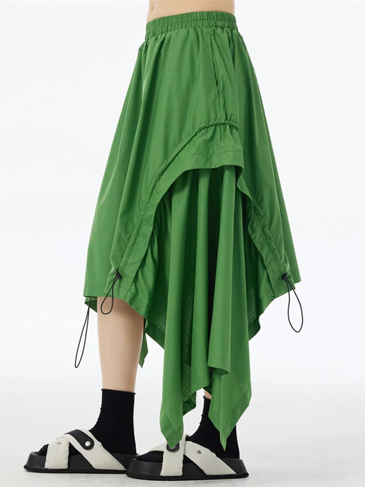 XITAO غير المتماثلة الرباط تنورة فضفاضة بلون شخصية المرأة الاتجاه التخسيس غير النظامية مرونة الخصر تنورة HQQ2442