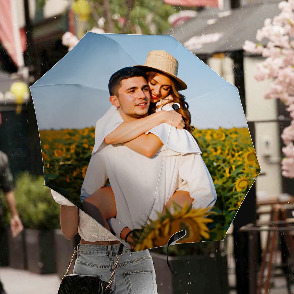 Custom Print Folding Umbrella, Personalized Pattern Photo Customized Compact Travel Umbrella, Windproof Water Repellent UPF50+
