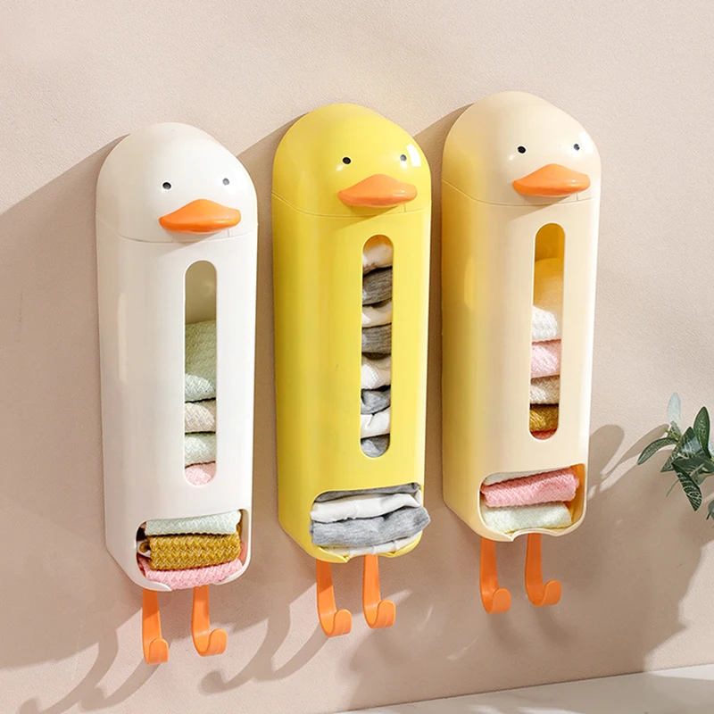 1Pc Socks Underwear Organiser Cartoon Bumble Duck Penguin Organiser Wall Mounted No Hole Kitchen Bin Bag Cling Film Drop Box