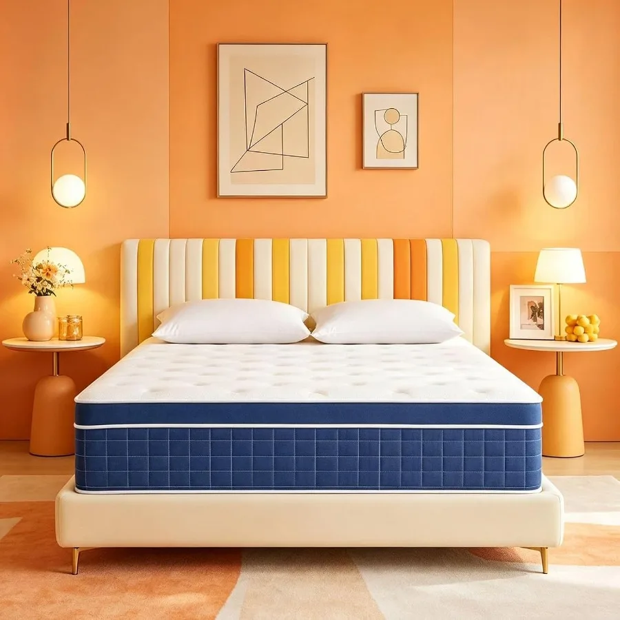 Queen 12 Medium Firm Hybrid Mattress with Individually Wrapped Pocket Springs, Breathable Wave Foam, Reinforced Edge Support