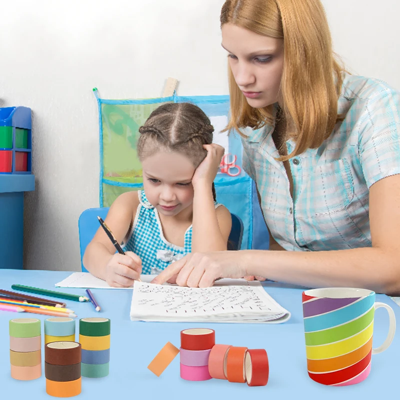 60 rolos de 0.6 polegadas de largura básico cor sólida washi fita arco-íris fita adesiva diário scrapbook fita adesiva decorativa adesivo