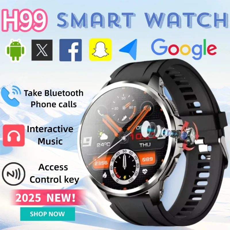 

H99 Smart Watch 1.95 Inch AMOLED Display 190 Deg Rotating Camera SIM Card GPS Positioning Heart Rate Sleep Monitor Waterproof