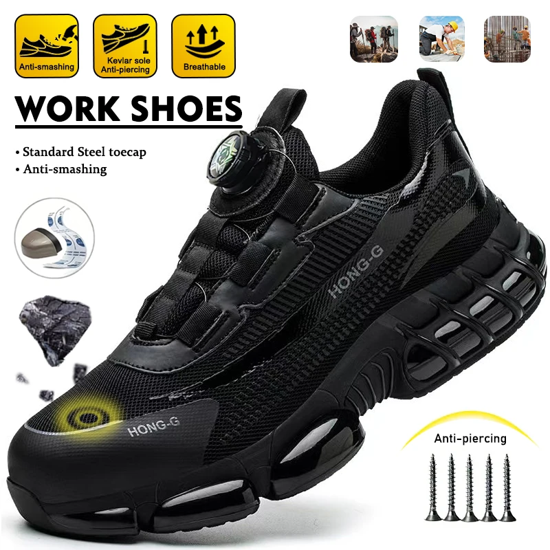 Zapatos de Seguridad Resistentes a Impactos y Perforaciones, Zapatos con Puntera de Acero para Hombre, Botas de Trabajo de Seguridad para Hombre, Zapatos de Hombre con Botones Elegantes