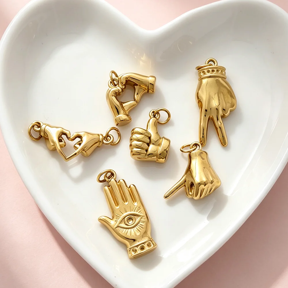 Stainless steel gesture pendant, peace victory, thumbs up, heart-shaped hand pendant, DIY bracelet, necklace, jewelry making