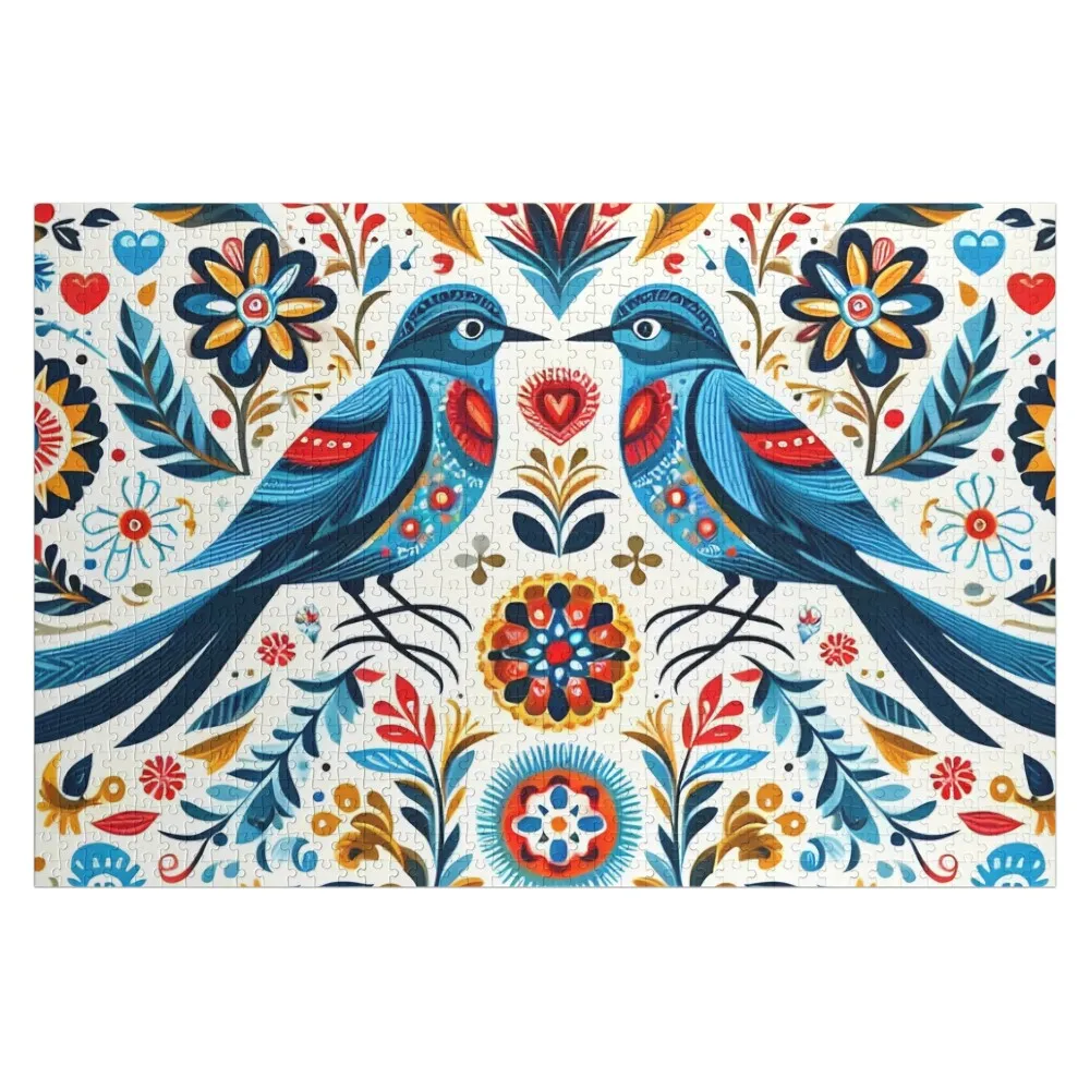 

Scandinavian Folk Art Two Love Birds by heidiannemorris Jigsaw Puzzle Personalized Name Personalized Gift Ideas Puzzle