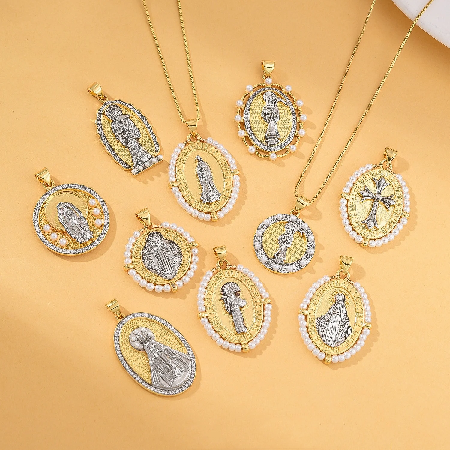 5 Pcs Vintage Copper North American Style Virgin Mary Pendant Accessories DIY Pearl Necklace Jewelry Making Materials Wholesale