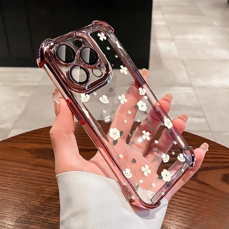 

AirBag Phone Case For Redmi 15C 15 14C 13C 12C 12 11A 10 10C 9T 9A 9 Prime Luxury Plating Cute Cartoon Flower Soft Cover