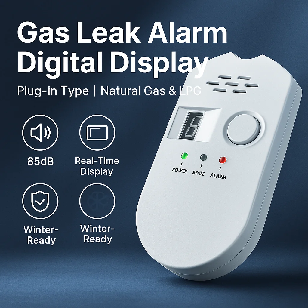 Plug-in Gas Leak Alarm, Digital Display for Natural Gas & LPG, 85dB Alarm Tri-Color LED Easy Installation