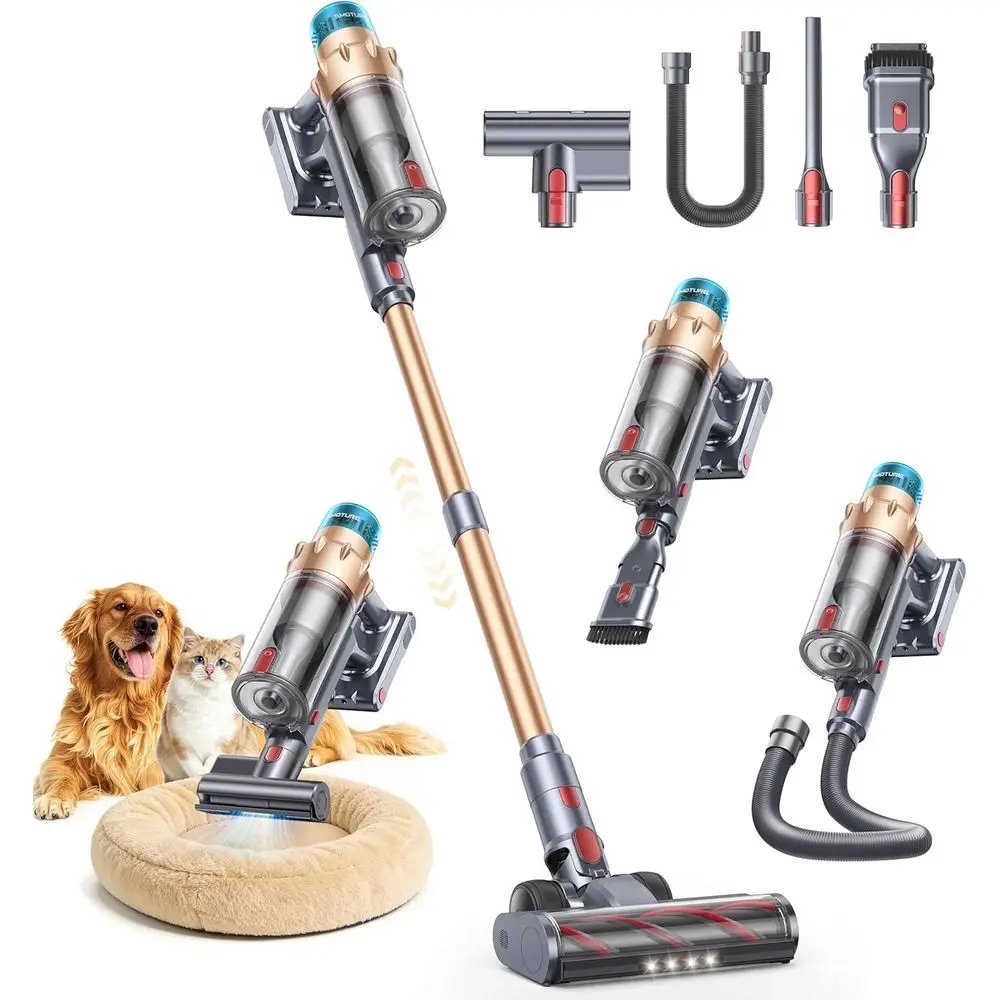 

70-Minute 650W 55kPa Powerful Stick Vacuum Cleaner with Motorized Brush, Flexible Hose, LED Touch, Auto Stand, Wall Mount, Ideal