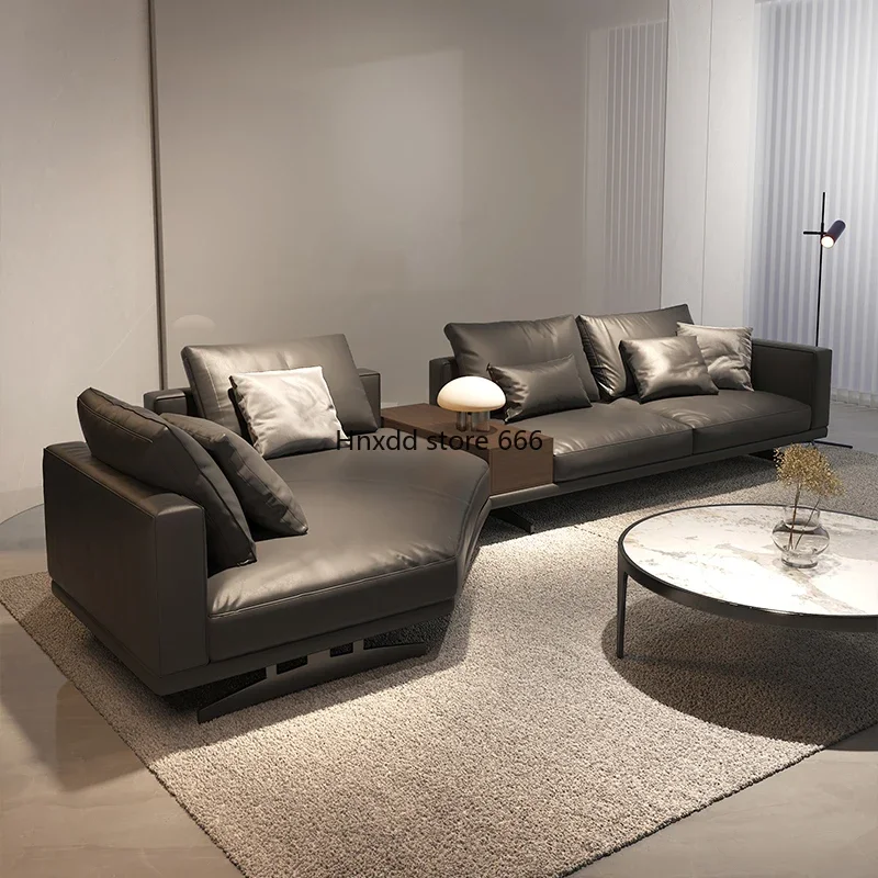 Italian leather sofa down creative special-shaped corner minimalist modern brown sofa