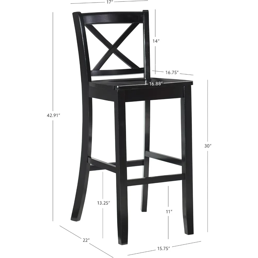 ブラック X-バック バースツール、シート高さ 30 インチ、幅 16.5 インチ x 奥行き 18 インチ x 高さ 43 インチ