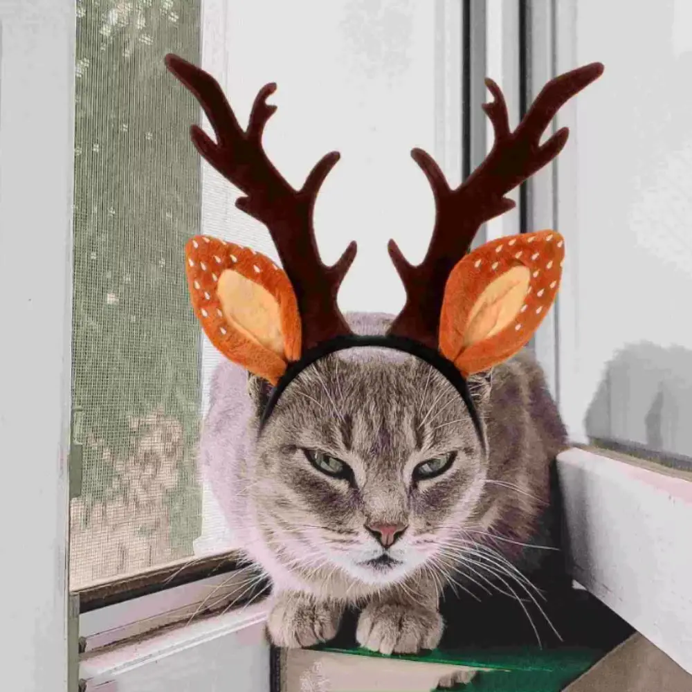 

Elastic Cat Antlers Headband Soft Decorative Pet Antlers Headwear Adjustable Pet Christmas Headwear Cosplay Party