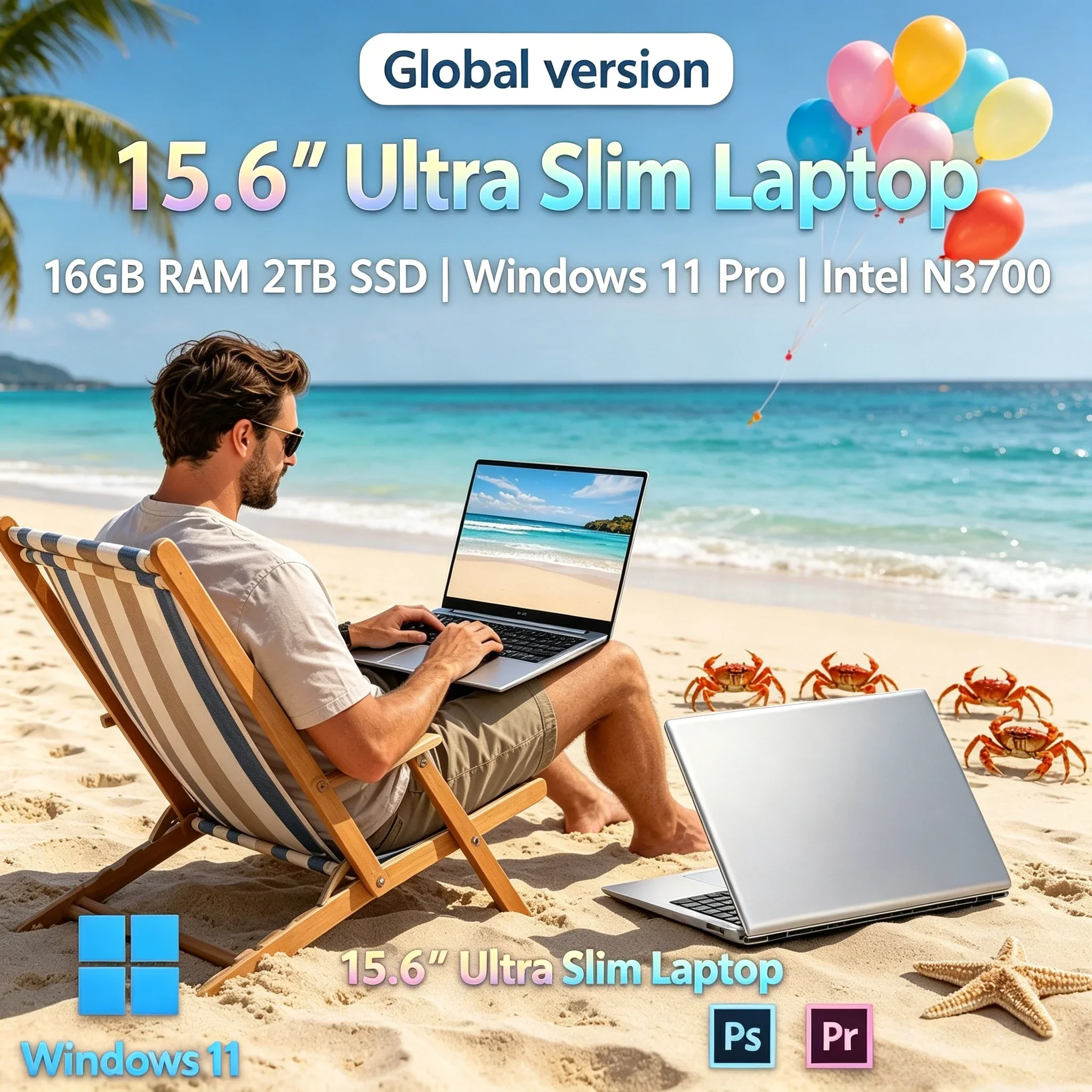 

High Definition 1080P Laptop Intel N3700 Processor 16GB RAM 2TB SSD Windows11 Pro Student Study Gaming Portable Computer