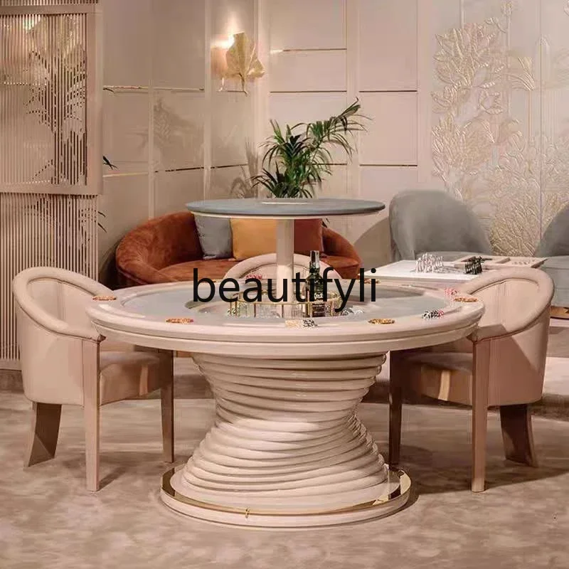 X Light Luxury Club Villa Mansion Round Table Indoor Entertainment Lifting Chess and Card Table