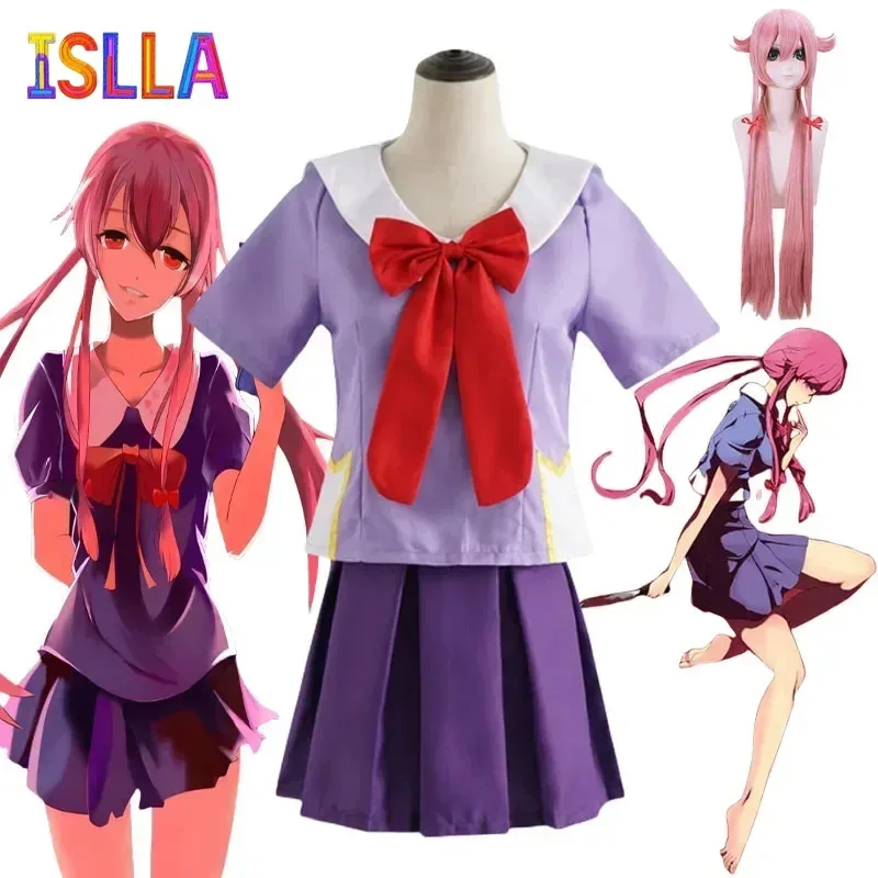 

Gasai Yuno Anime Cosplay Anime Future Diary Gasai Yuno Mirai Nikki Cosplay Costume School Uniform Bow Short Skirt Wig Suits