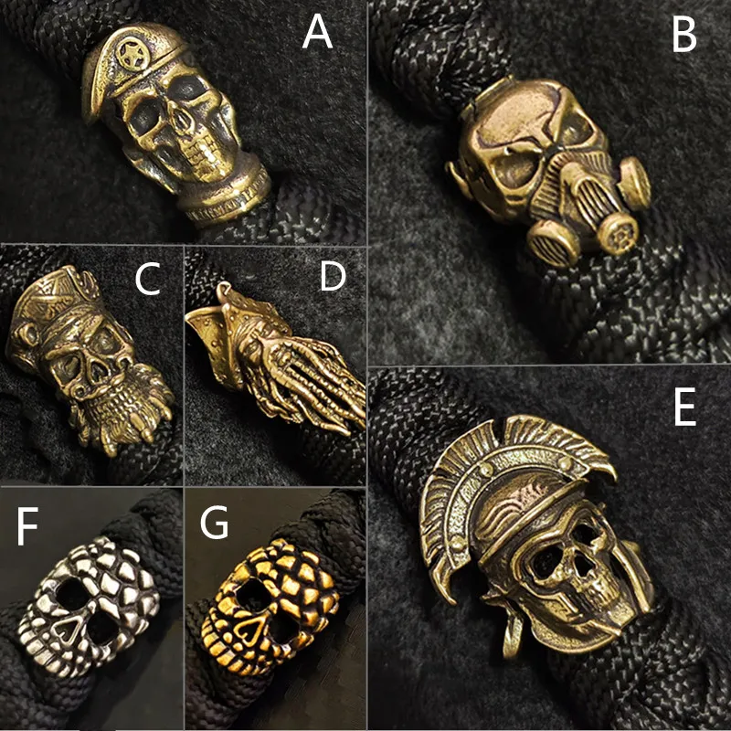 Paracord-cordón de cuentas de latón con cabeza de Calavera, colgante DIY EDC, herramienta para exteriores, paraguas, cuerda tejida, cuchillo,