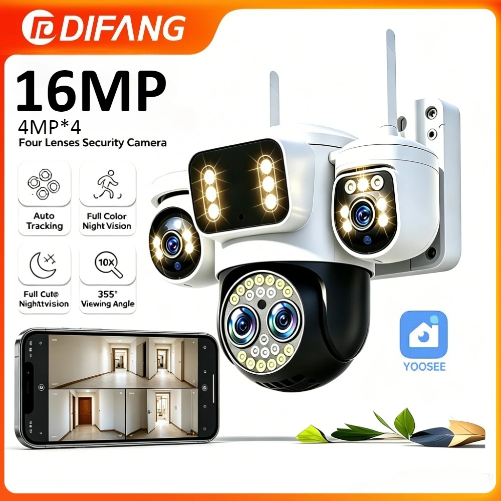 Yoosee 8K 16MP 4 Lens 3 Screen WiFi Outdoor CCTV Camera AI Tracking Onvif Security Surveillance IP Cam