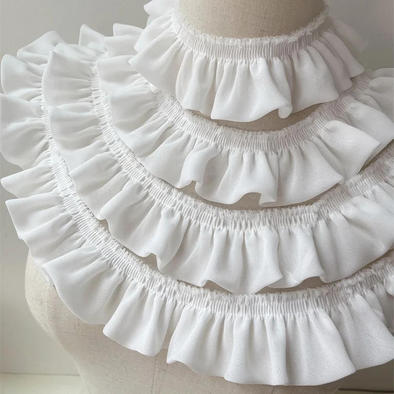 5cm Wide Straighten 2meters/lot White Elastic Chiffon Pleated Lace Trimming Stretch Polyester Trims Clothes Material X355