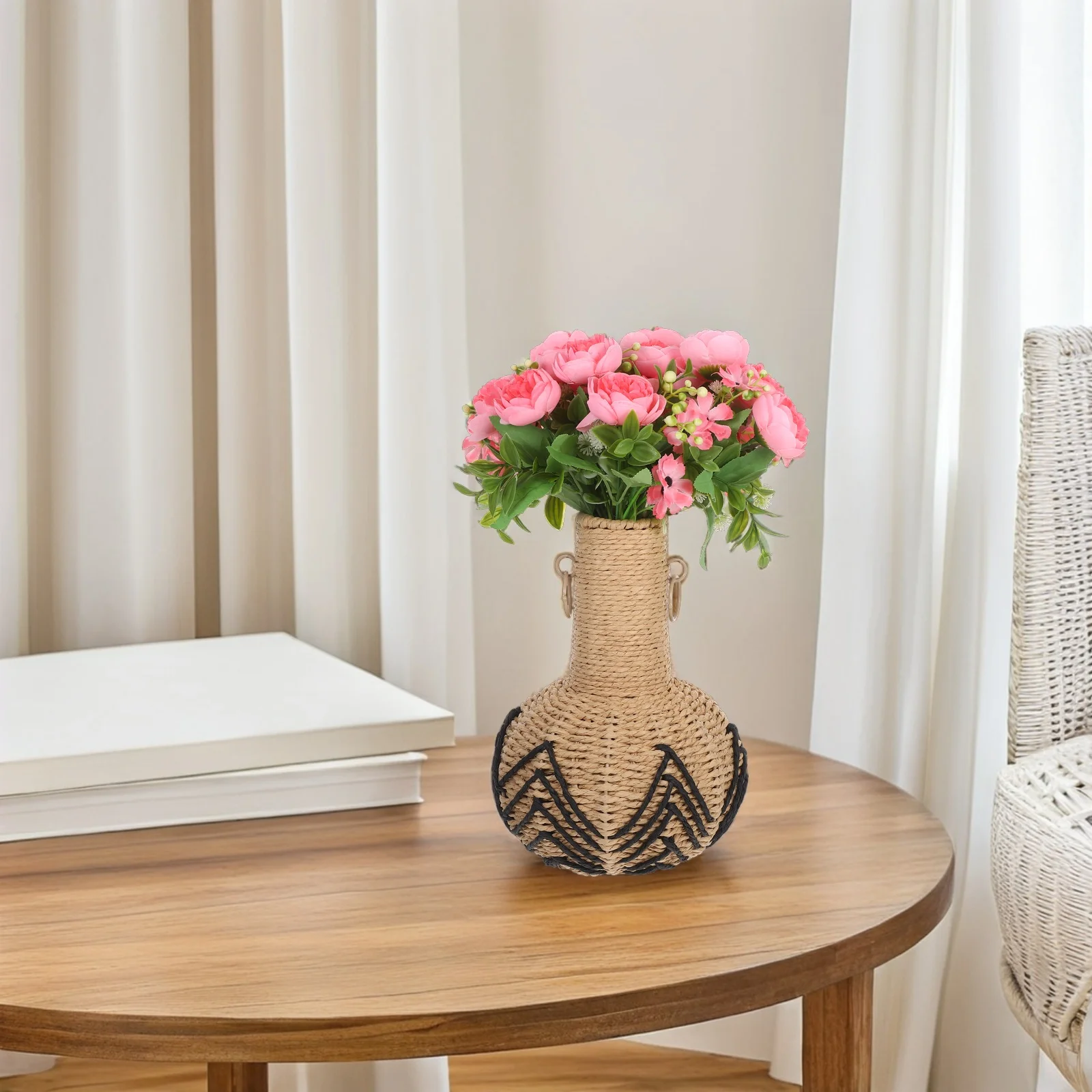 

Paper Rope Decorative Vase Seasonal Flower Plant Basket Rural Woven Table Centerpiece Holder Iron