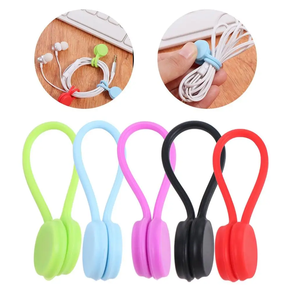 5PCS Silicone Fabric Clips Set Magnetic Durable Fabric Huggers Colorful Binding Cable Ties String Binding