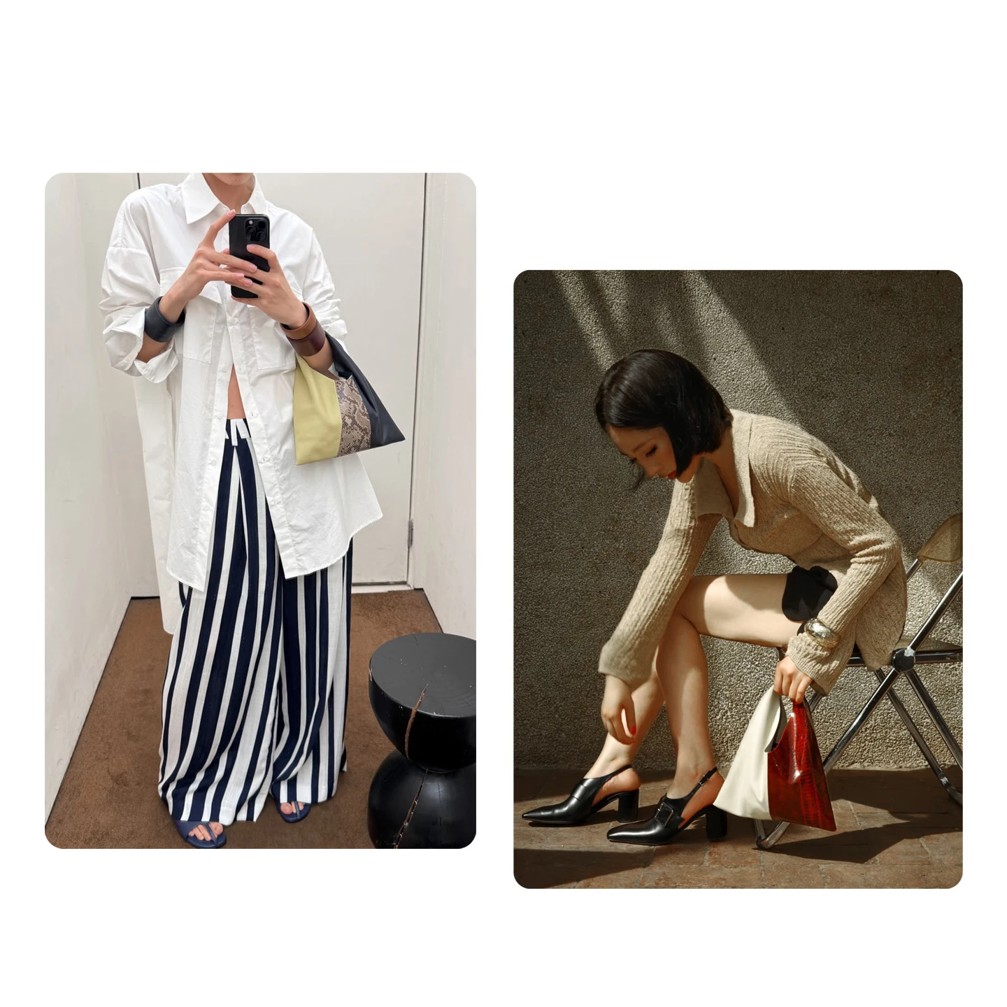 Unique Design Goatskin Bag Triangular Shape Snake Print Contrast Color Handheld Purse Simple Stylish Crossbody Tote woman bag