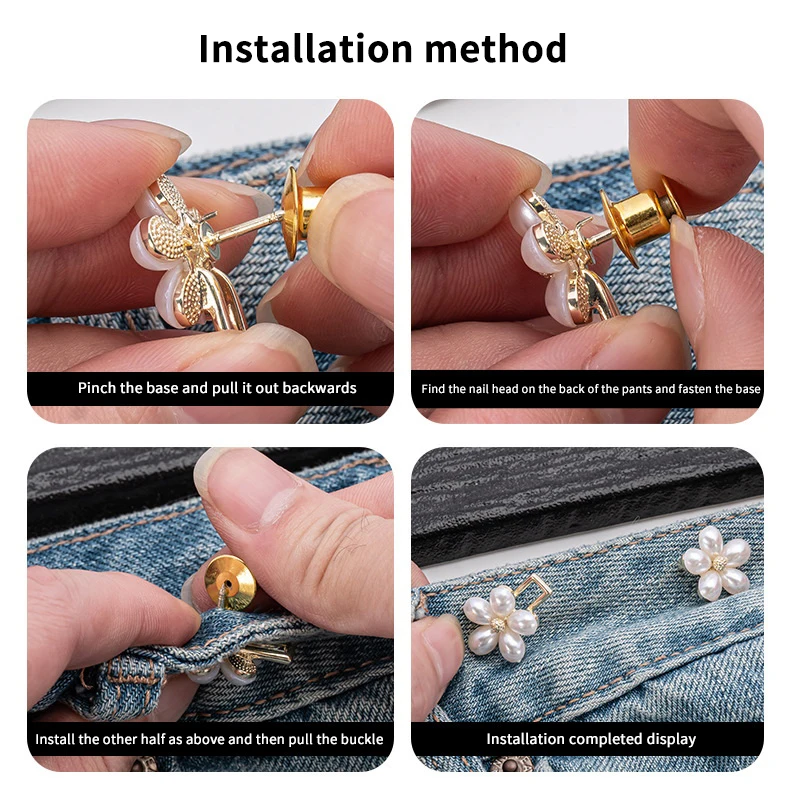 1 par de cintura de metal em forma de flor ajustável apertar decoração simples casal fivelas calça tamanho mudar de grande a pequeno