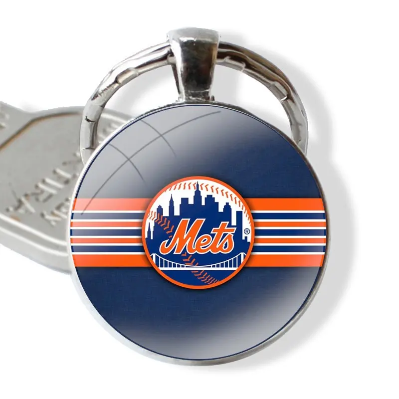 New York Mets Keychain Handmade Glass Cabochon Key Ring Holder Pendant Key Chains