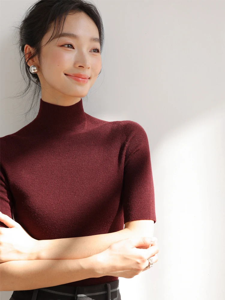 

Ele Woolen Knitted Base irt Women's f High Collar Sl One-Piece 8 Needle Ultrine Soft Wool Casual Slim Fit