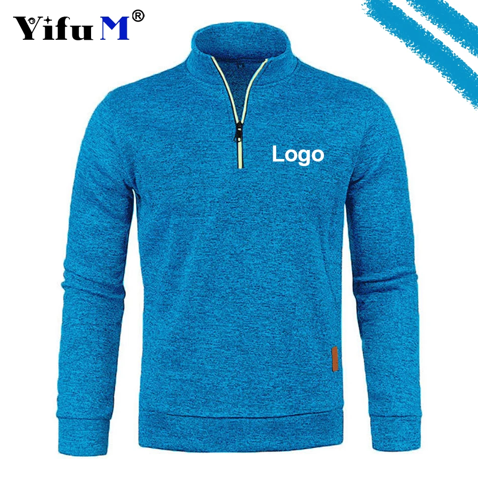 Custom Your Logo Men\'s Sweatshirts Half Zipper Pullover Male Long Sleeve Flleece Sweater Standcollar Snowflakes Hoodies Men New